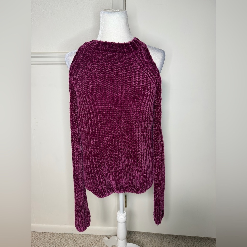 Boston Proper Chenille Cold Shoulder Purple Sweater size S - Picture 2 of 8